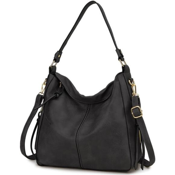 Handbags - Faux Leather Shoulder Bags with Side Pockets Grey